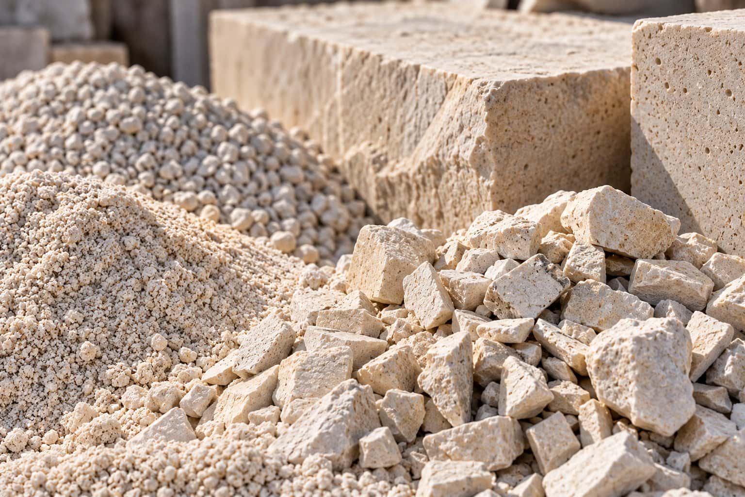 Processed mineral granules and crushed stone