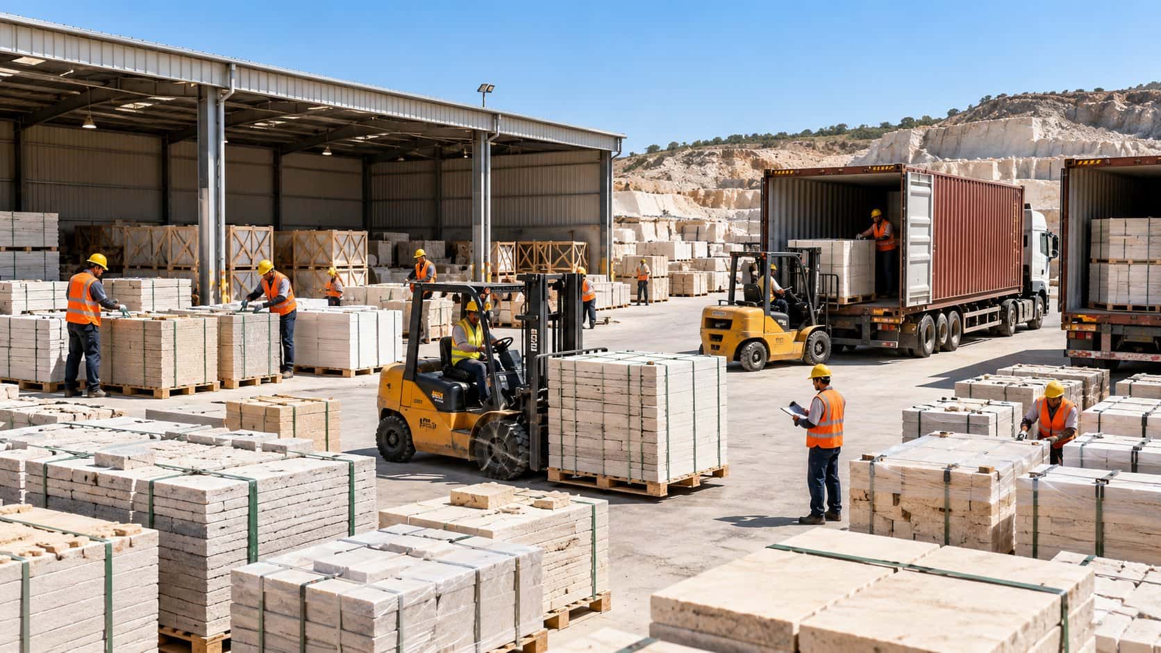 Palletised material being loaded for dispatch