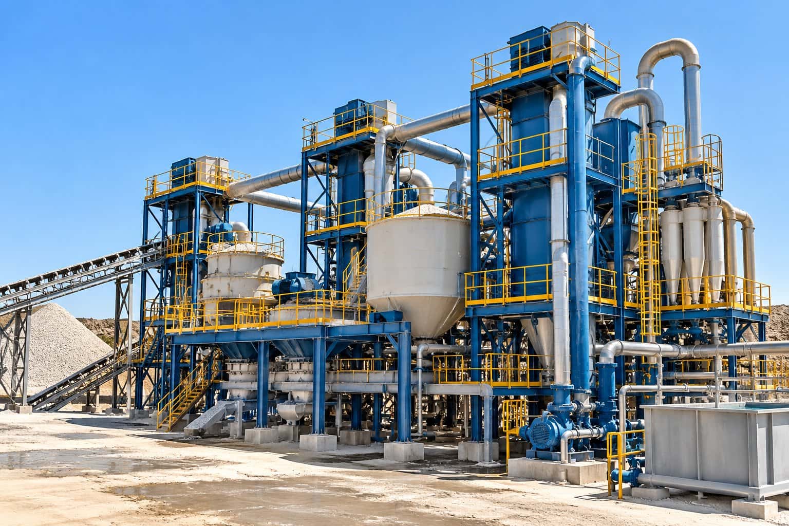 Purification plant with process towers and pipework