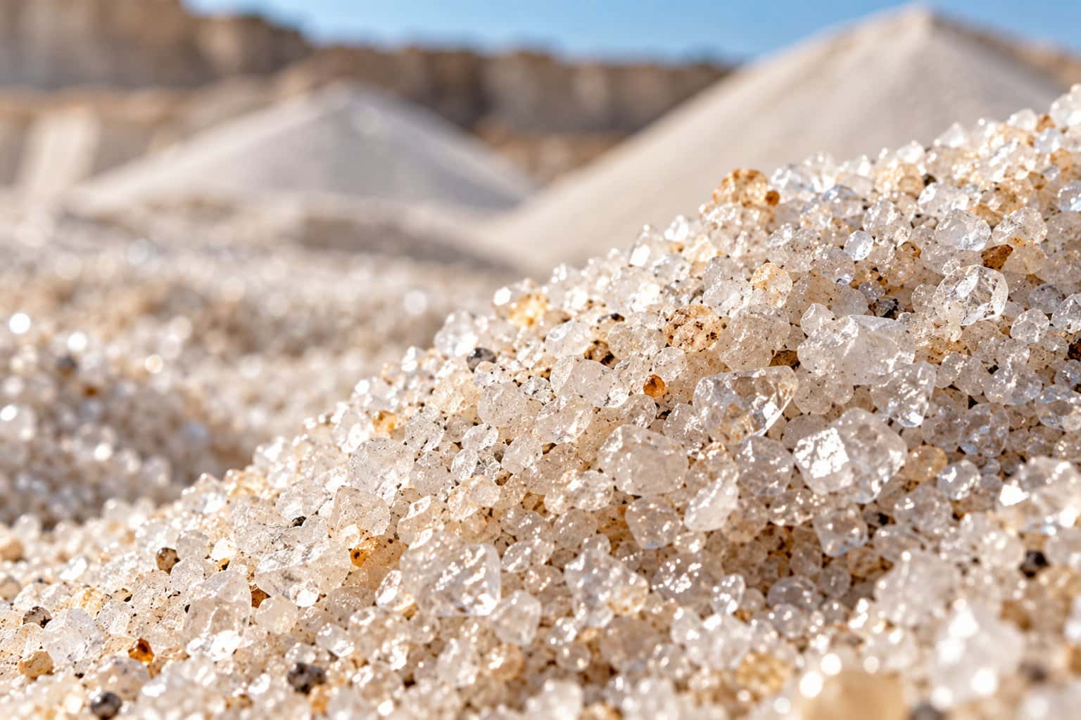 Close up of clear quartz silica grains
