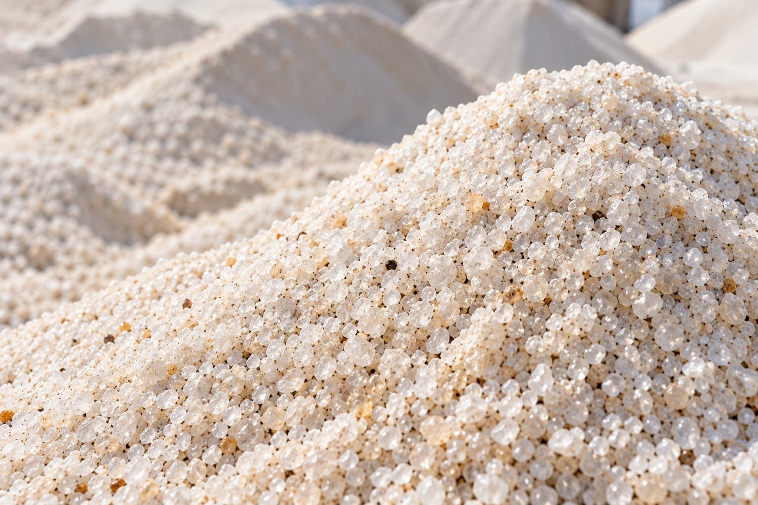 Close up of a pile of white silica sand